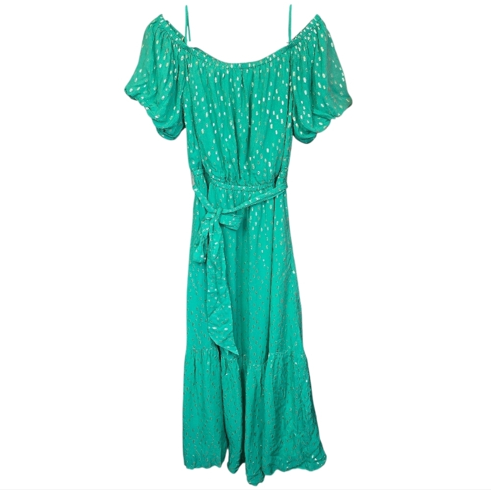 Lilly Pulitzer Tamie Off The Shoulder Midi Dress Botanical Green NWT Size Large - Picture 6 of 16